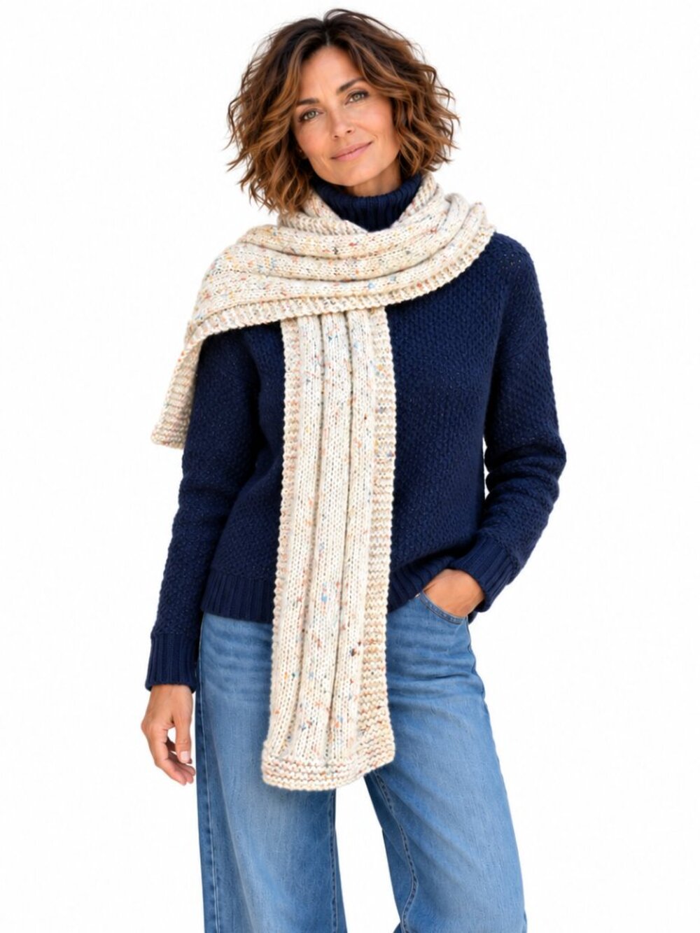 Handknit Chunky ribbed scarf, wool or wool blend